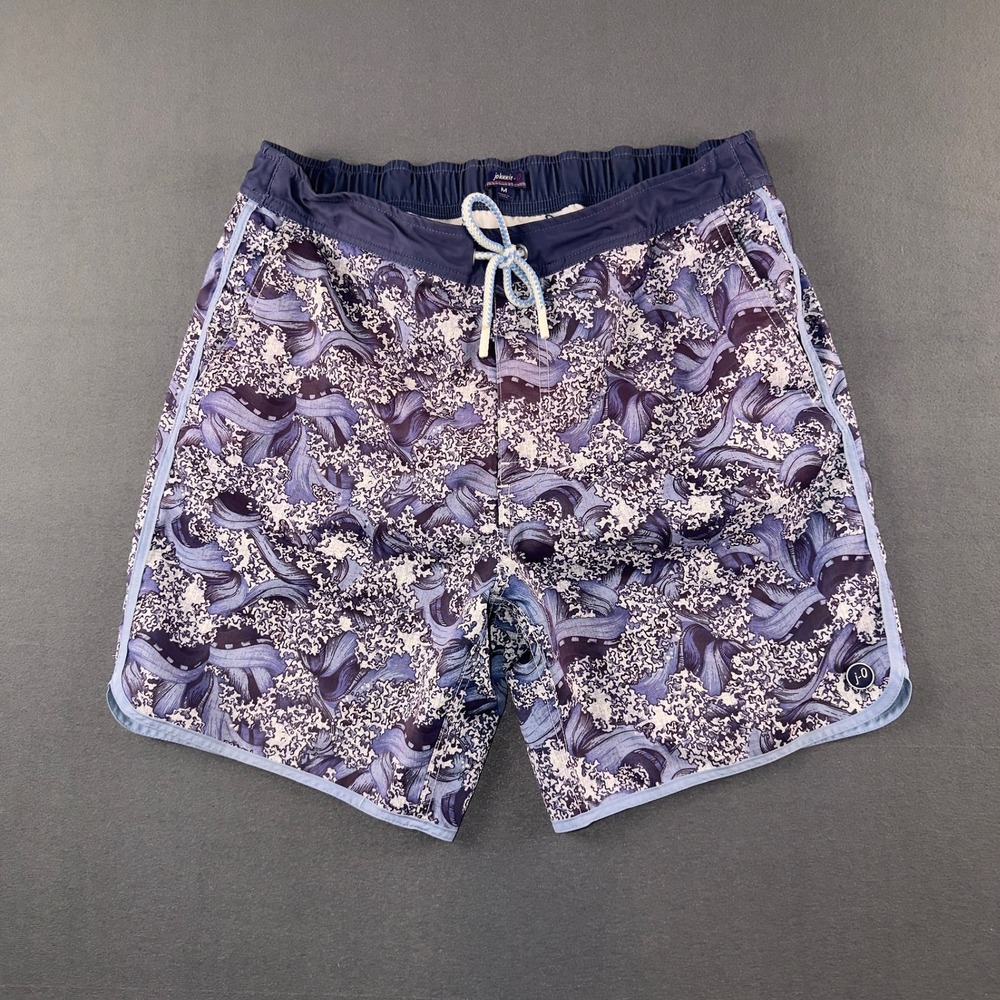 johnnie-O Mens Blue Wave Print Swim Trunks Board Shorts Size Medium